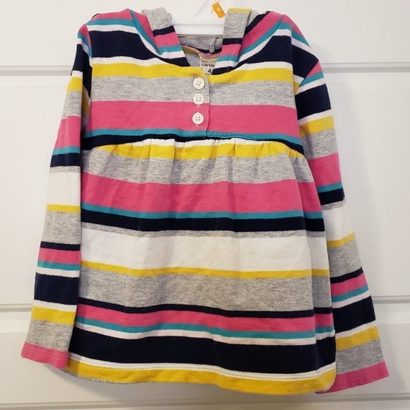 CARTER'S Girl Toddler Horizontal Blue Pink Yellow White Grey Striped Hoodie-S:4T - Picture 1 of 7